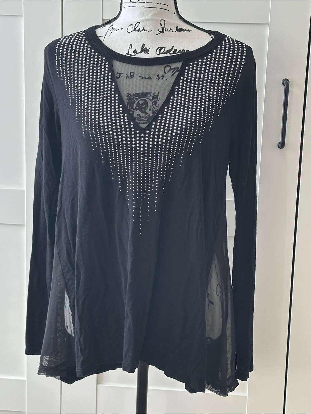 VOCAL -SEXY Black Top with SHEER SIDE PANELS. Fits Like a LARGE.